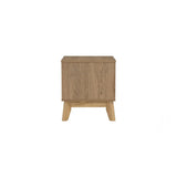 Modern light oak wood nightstand with clean lines and minimalist design on white background