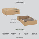 ISTA 1A standard packaging with brown carton box, corner block, polyfoam, labeled dimensions