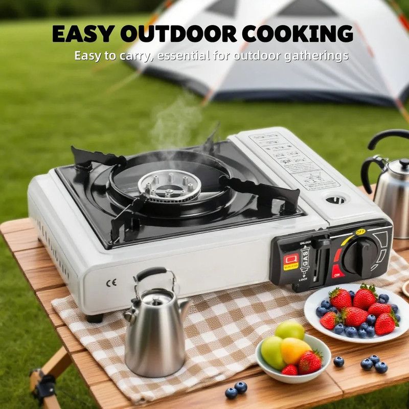 Portable butane cartridge camping stove with adjustable control valve