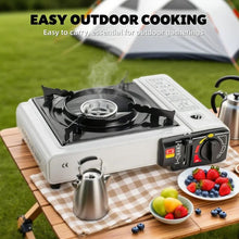 Portable butane cartridge camping stove with adjustable control valve