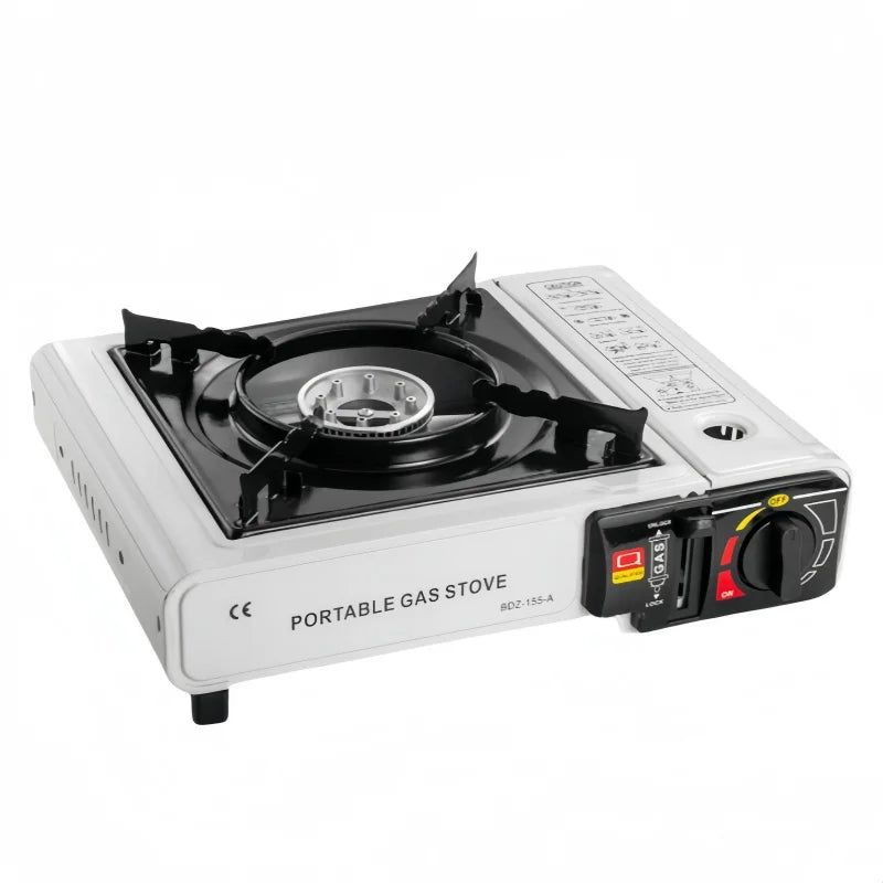Compact white camping stove for pots and pans