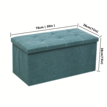 Linen Foldable Storage Stool and Ottoman Dark Green