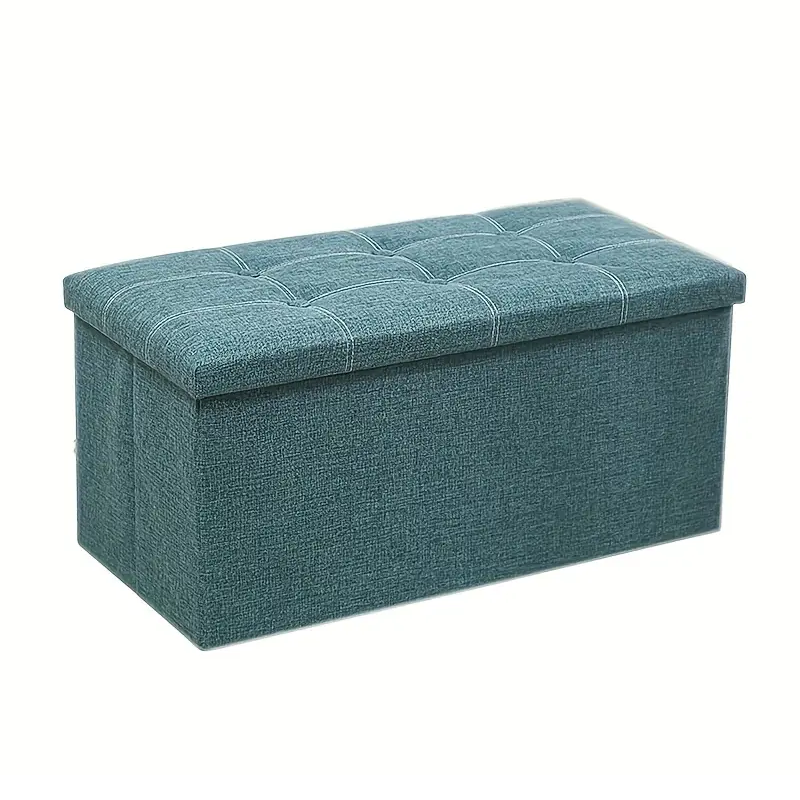 Linen Foldable Storage Stool and Ottoman Dark Green
