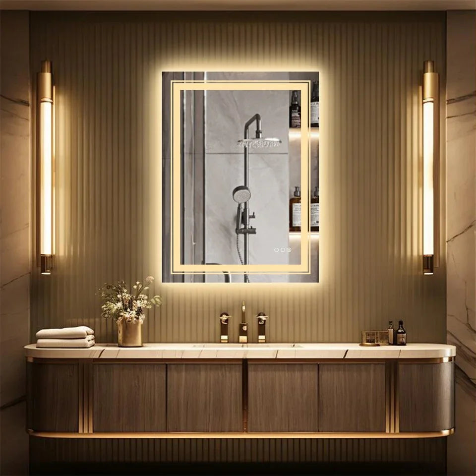 LED Bathroom Mirror 900x700mm Dimmable Anti-Fog Wall Mount Vanity