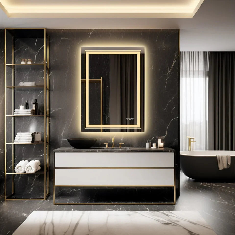 LED Bathroom Mirror 900x700mm Dimmable Anti-Fog Wall Mount Vanity