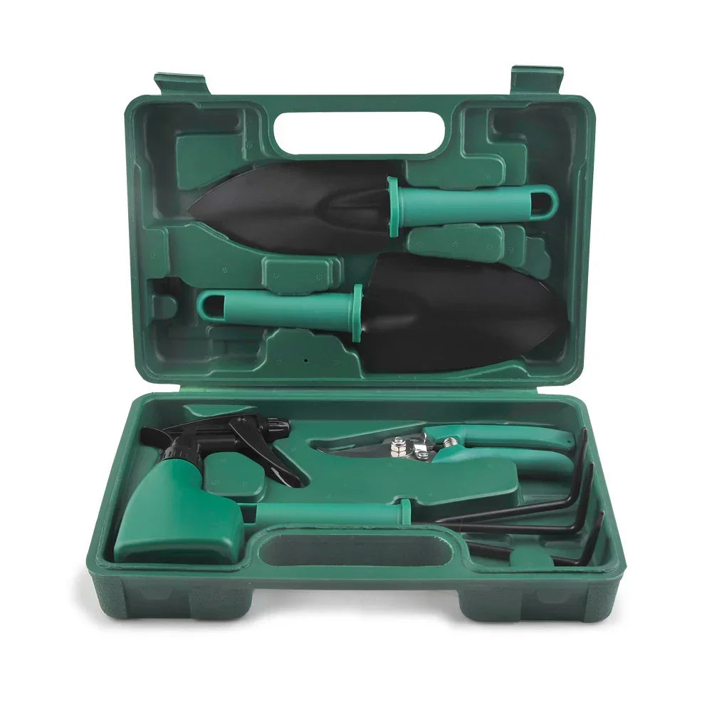 Green 5-Piece Compact Gardening Tool Set with Durable Case - Stacks Warehouse