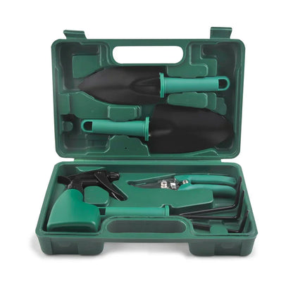 Green 5-Piece Compact Gardening Tool Set with Durable Case - Stacks Warehouse