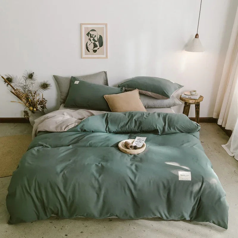 Dark Grey 4-Piece Cotton Bedding Set Double - Duvet Cover 200x230cm with Bed Sheet
