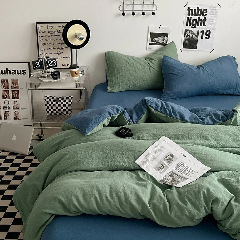 Green Blue 4-Piece Bedding Set - 1.5m Fitted Sheet & 200x230cm Duvet