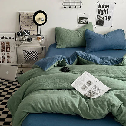 Green Blue 4-Piece Bedding Set - 1.5m Fitted Sheet & 200x230cm Duvet