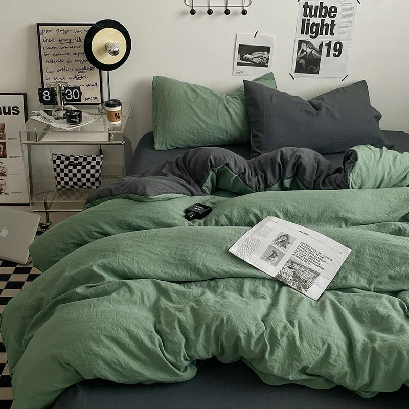 Green Dark Grey 4-Piece Bedding Set - 1.5m Fitted Sheet & 200x230cm Duvet
