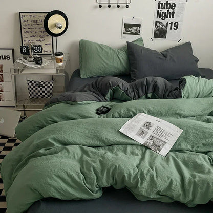 Green Dark Grey 4-Piece Bedding Set - 1.5m Fitted Sheet & 200x230cm Duvet
