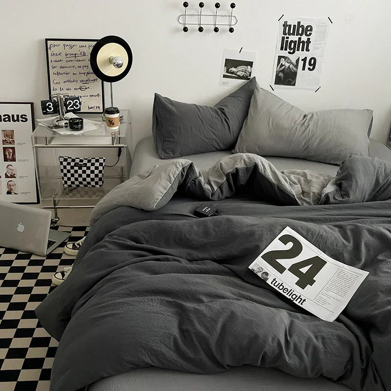 Grey 4-Piece Bedding Set - 1.5m Fitted Sheet & 200x230cm Duvet