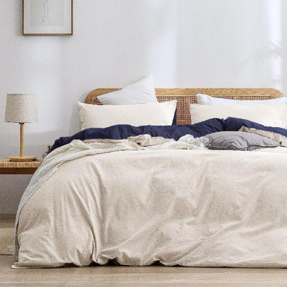 Luxurious Soft Brushed Microfiber 4-Piece Bedding Set Double Beige Blue - Duvet Cover with Fitted Sheet