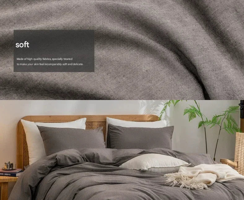 Luxurious Soft Brushed Microfiber 4-Piece Bedding Set Double Beige Blue - Duvet Cover with Fitted Sheet