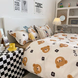 Cartoon Bear 4-Piece Bedding Set Kids Single - Soft Cute Comforter with Pillowcases