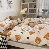 Cartoon Bear 4-Piece Bedding Set Kids Double - Soft Cute Comforter with Pillowcases