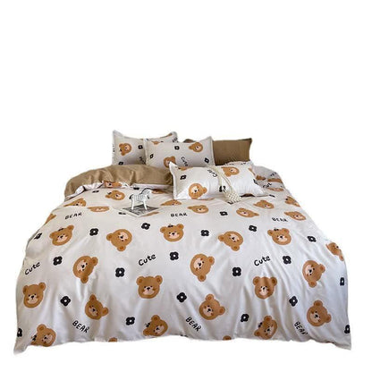 Cartoon Bear 4-Piece Bedding Set Kids Double - Soft Cute Comforter with Pillowcases