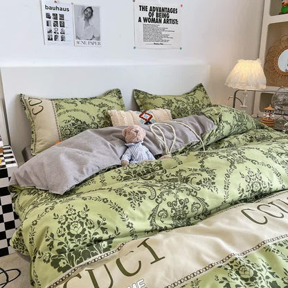 Green Floral 4-Piece Bedding Set Kids Single - Soft Lovely Comforter with Pillowcases