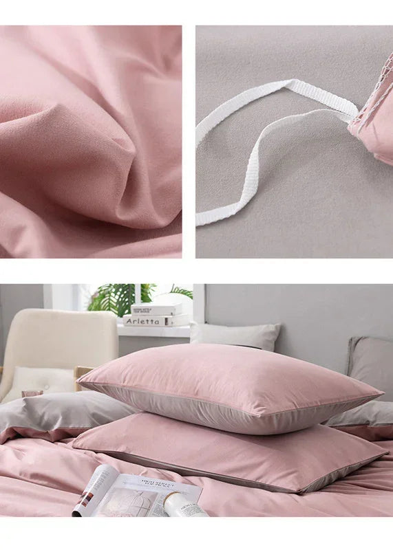 Gray And Yellow Stitching Ultra-Soft Solid Color 4-Piece Bedding Set - Queen Size(Suitable for 2m bed)