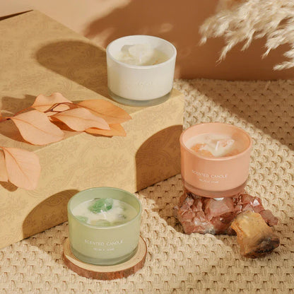 3 PCS Freesia Macaron Crystal Stone Scented Candles - Aromatherapy Gift Set
