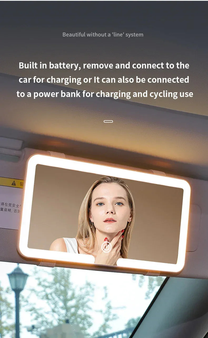 Car Sun Visor Makeup Mirror LED Light Tri-Color White - Touch Control Vanity