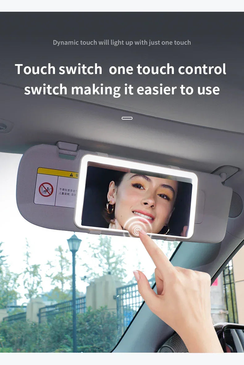 Car Sun Visor Makeup Mirror LED Light Tri-Color White - Touch Control Vanity