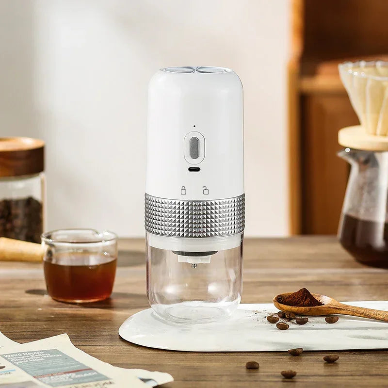 Wireless Portable Electric Coffee Grinder USB-C Rechargeable Adjustable White