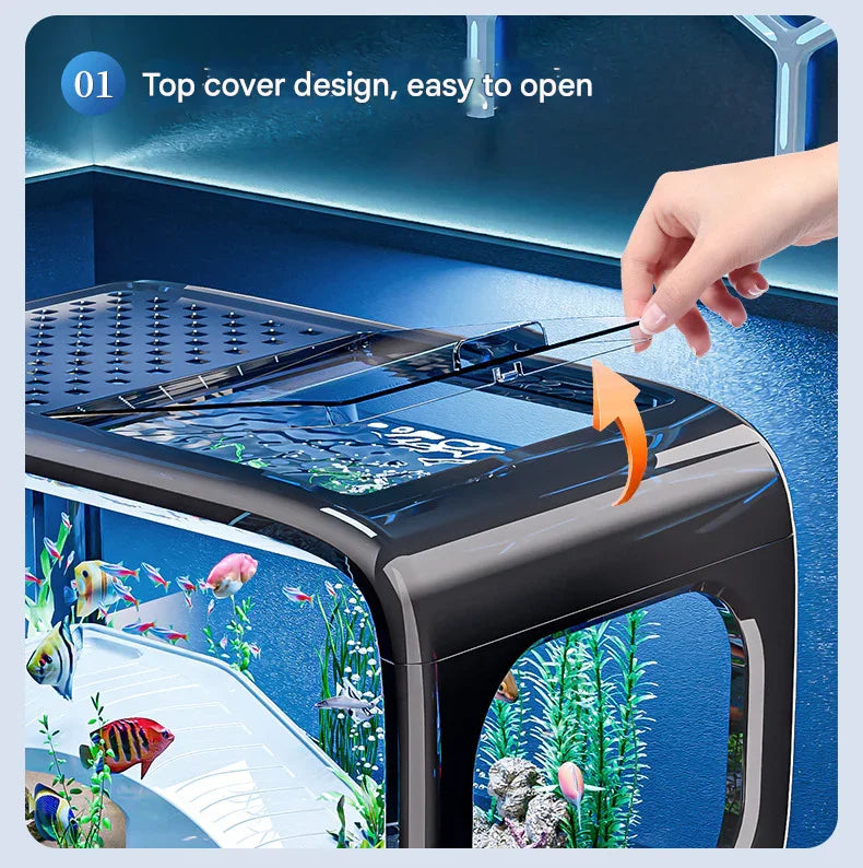 Desktop Aquarium 40cm Turtle Tank Panoramic Basking Platform Cream