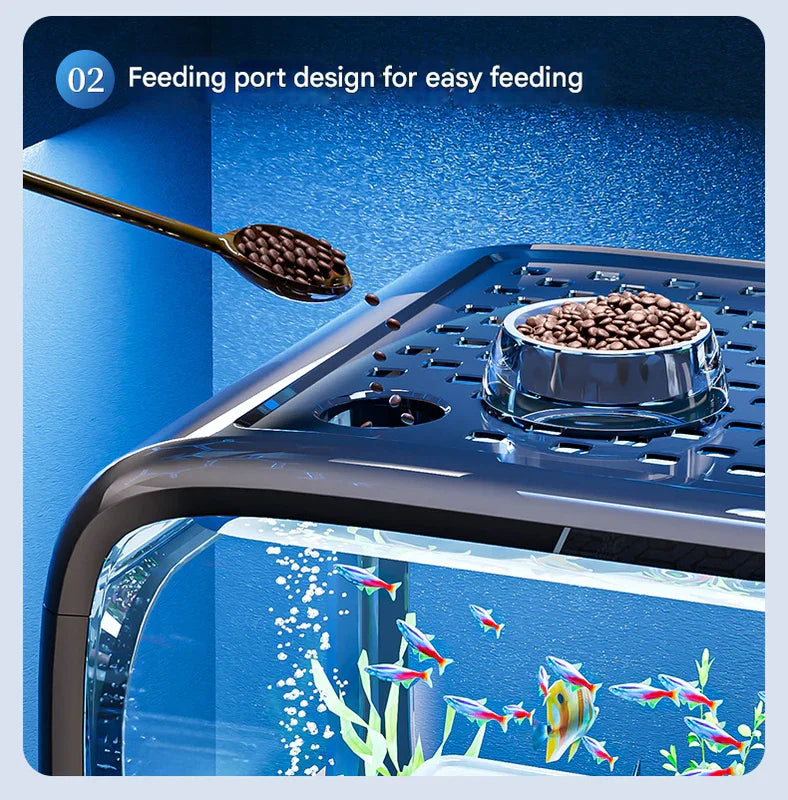 Desktop Aquarium 40cm Turtle Tank Panoramic Basking Platform Cream