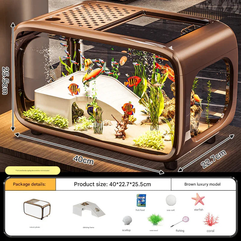 Desktop Aquarium 40cm Turtle Tank Panoramic Basking Platform Brown