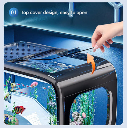 Desktop Aquarium 40cm Turtle Tank Panoramic Basking Platform Brown