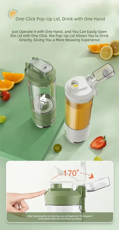 Green Portable Automatic Rechargeable Blender Wireless Juicer Mini Ice Crusher for Smoothies & Shakes