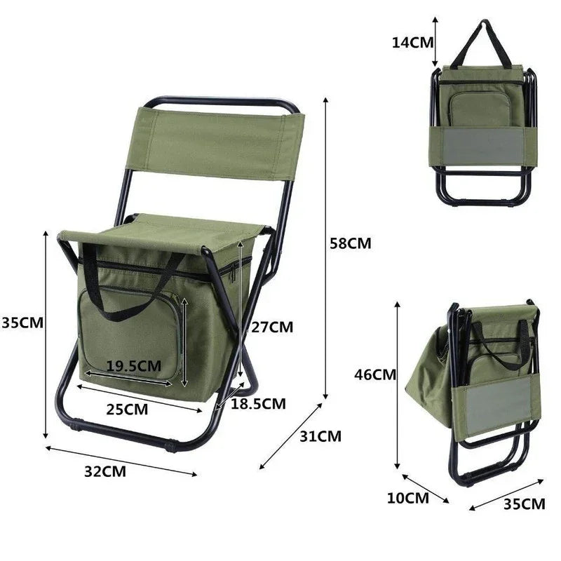 Camping Chair 3-in-1 Folding with 10L Cooler Bag Olive Green - Portable Backpack Stool