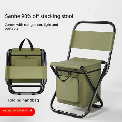 Camping Chair 3-in-1 Folding with 10L Cooler Bag Olive Green - Portable Backpack Stool