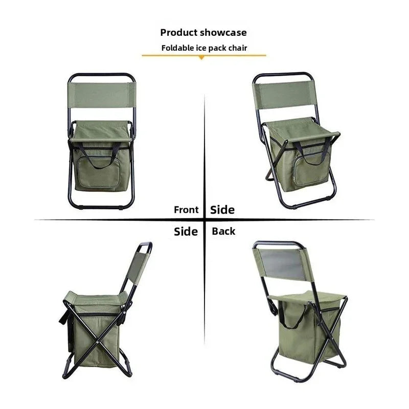 Camping Chair 3-in-1 Folding with 10L Cooler Bag Olive Green - Portable Backpack Stool