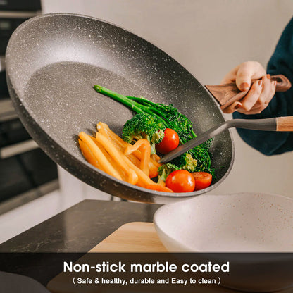 5-Piece Non-Stick Marble Coating Cookware Set with Frypans and Saucepans