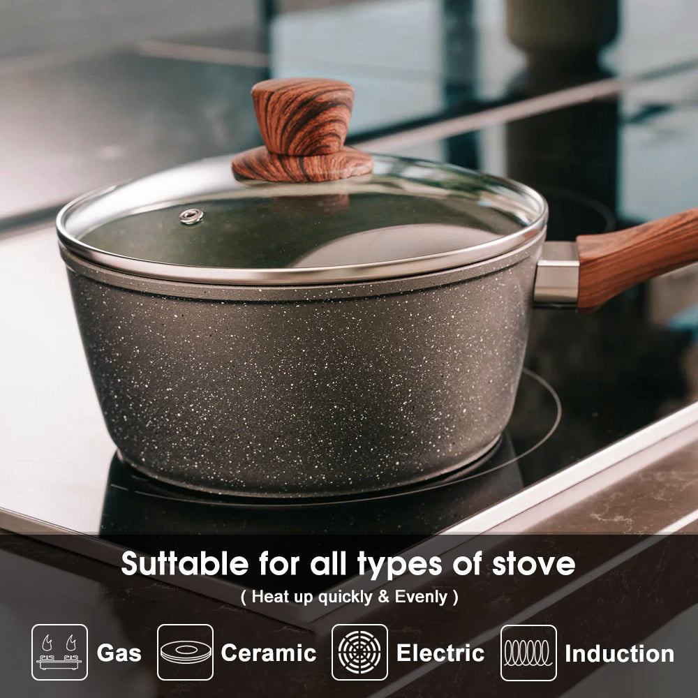 5-Piece Non-Stick Marble Coating Cookware Set with Frypans and Saucepans