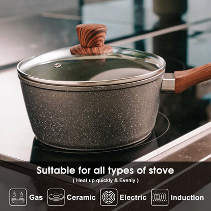 5-Piece Non-Stick Marble Coating Cookware Set with Frypans and Saucepans
