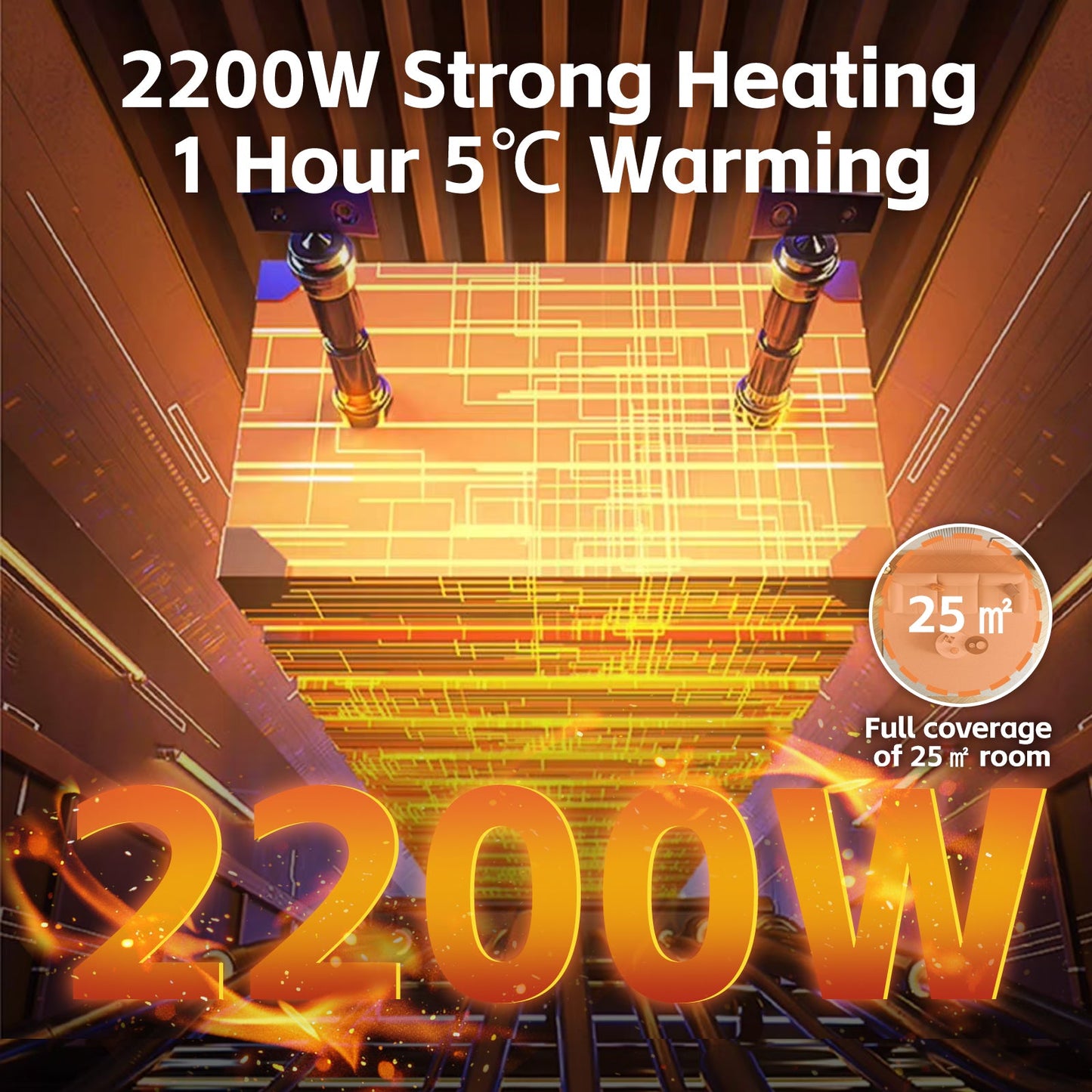 2200W Graphene Floor Heater Slim Panel Electric 25m² Ultra-Quiet Tip-Over Overheat Protection