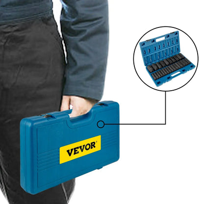 VEVOR 26pc 1/2" Drive Impact Socket Set Metric 10-36mm Deep 6-Point