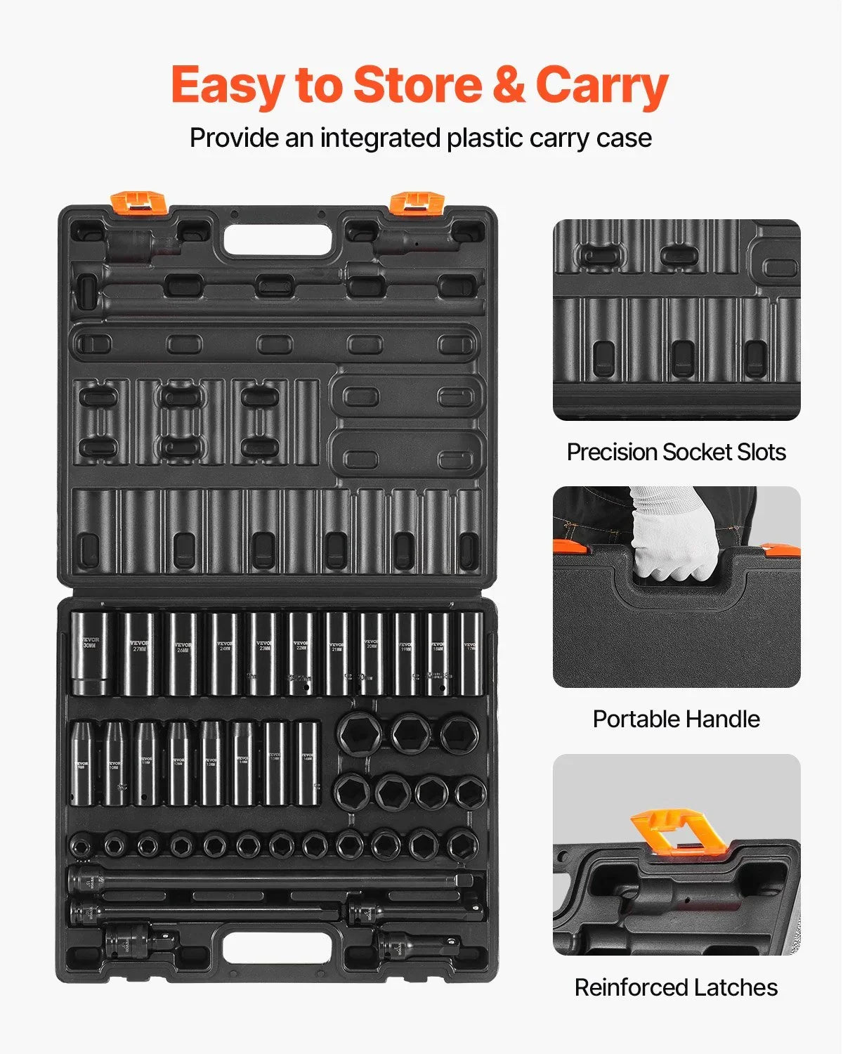 VEVOR 43pc Impact Socket Set 6-Point Metric 9-30mm Standard Deep