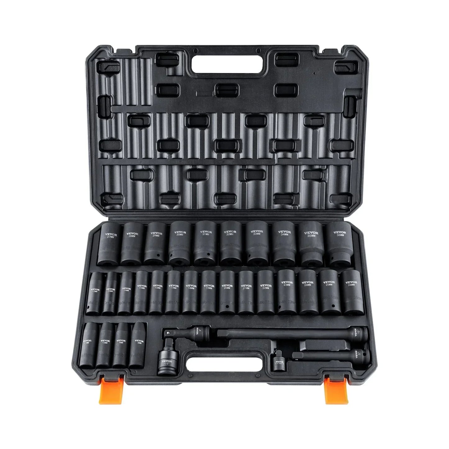 VEVOR 34pc 1/2" Drive Deep Impact Socket Set Metric 8-36mm Cr-Mo