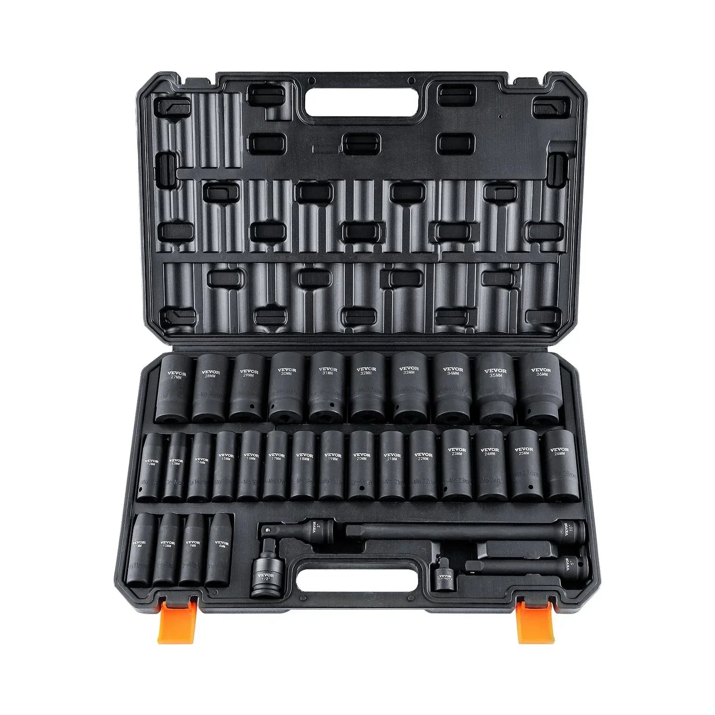 VEVOR 34pc 1/2" Drive Deep Impact Socket Set Metric 8-36mm Cr-Mo