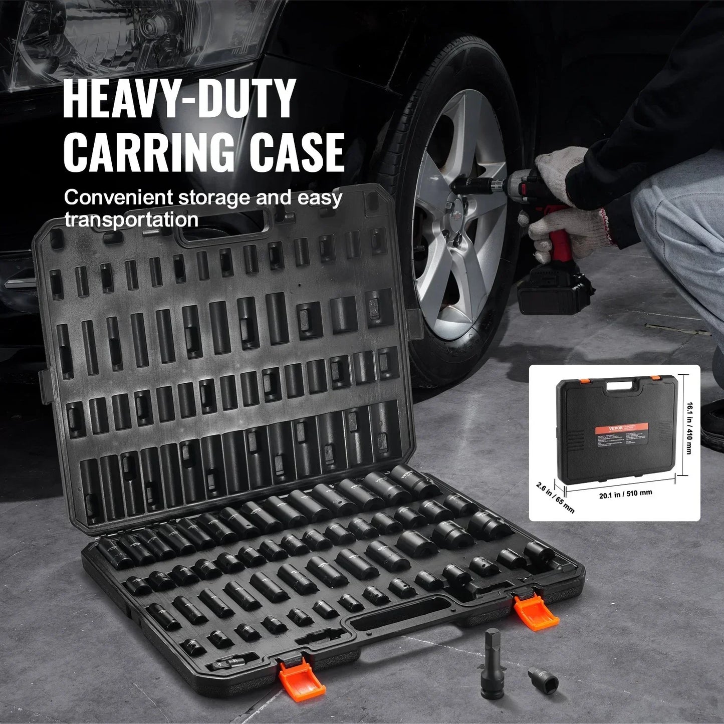 VEVOR 59pc Impact Socket Set 3/8" 1/2" Drive 6-Point Ratchet Kit