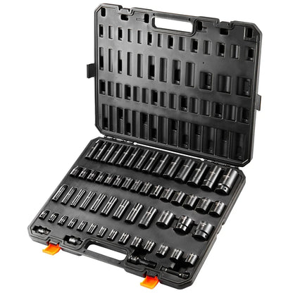 VEVOR 59pc Impact Socket Set 3/8" 1/2" Drive 6-Point Ratchet Kit