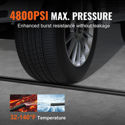 VEVOR 100ft Pressure Washer Hose 3/8" 4800PSI Kink-Free Heavy-Duty