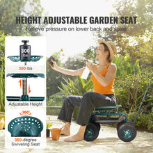 Garden Cart Rolling Workseat 360 Swivel Stool with Tool Tray Green