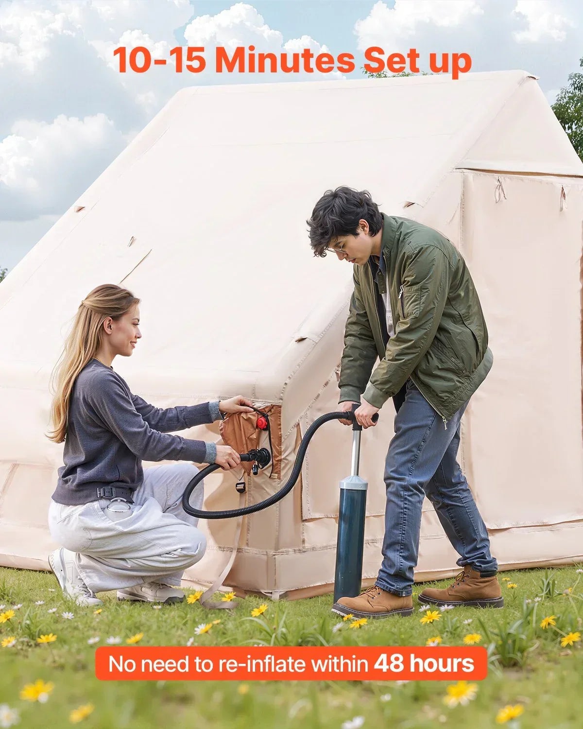 VEVOR Inflatable Camping Tent 3-5 Person Easy Setup Blow Up 4 Season Glamping