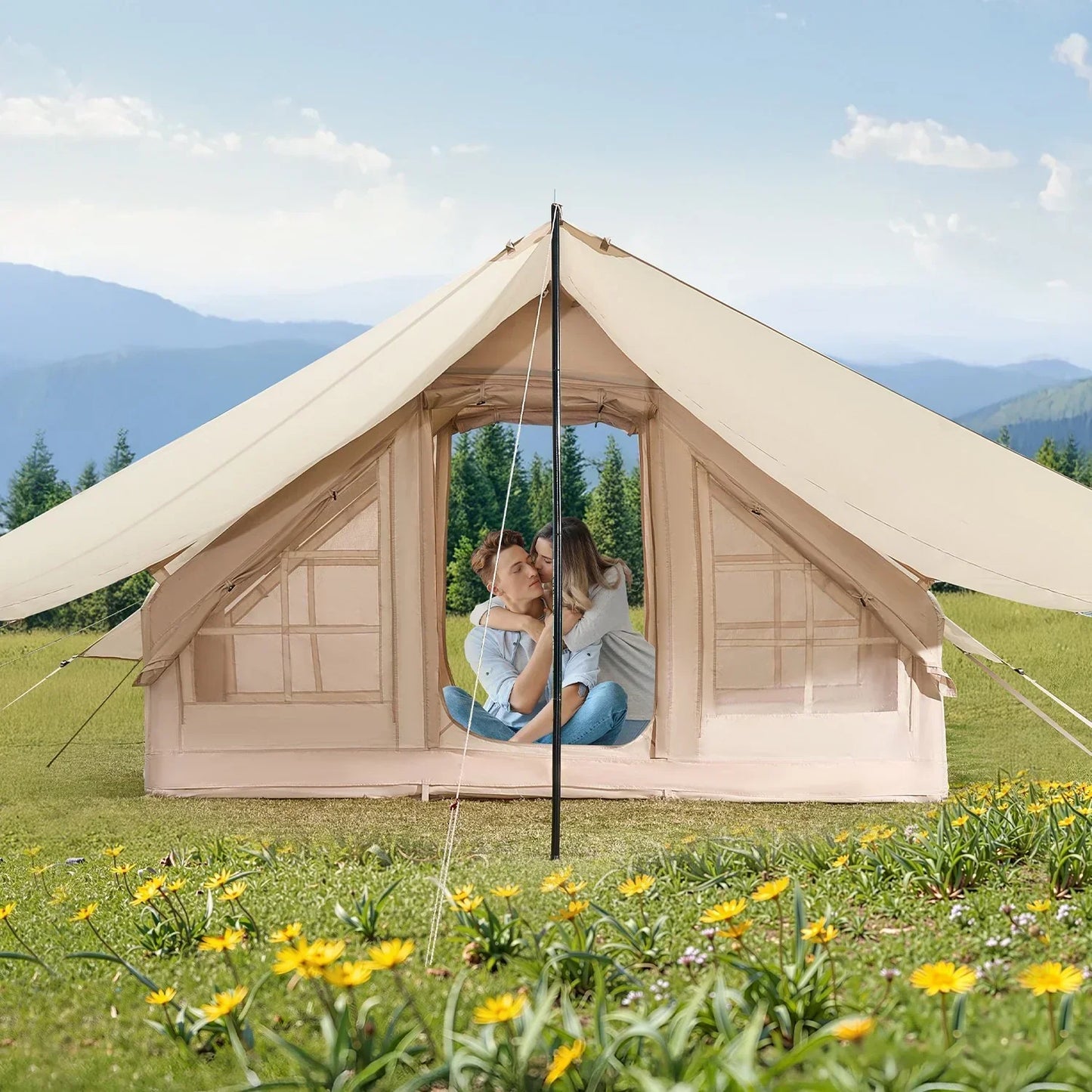 VEVOR Inflatable Camping Tent 3-5 Person Easy Setup Blow Up 4 Season Glamping
